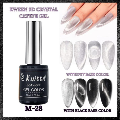 KWEEN Silver Color Gel Nail Polish 9D Cat eyes Glitter Magnetic Gel Polish UV Gel Nail Polish with Magnetic Stick for Nail Salon
