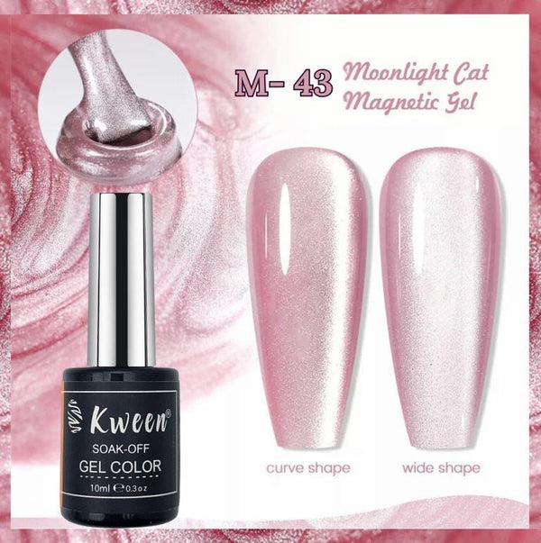 KWEEN Cat Eye Gel Nail Polish Moonlight Pink Color Magnetic Gel Polish Soak Off UV Gel