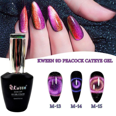 KWEEN 9D Cat Eye Gel Nail Polish, Upgraded Magnetic Gel Polish Kit with Magnet Stick, Galaxy Chameleon Effect Silky Cat Eye Nail Gel Soak Off Nail Art Salon Manicure