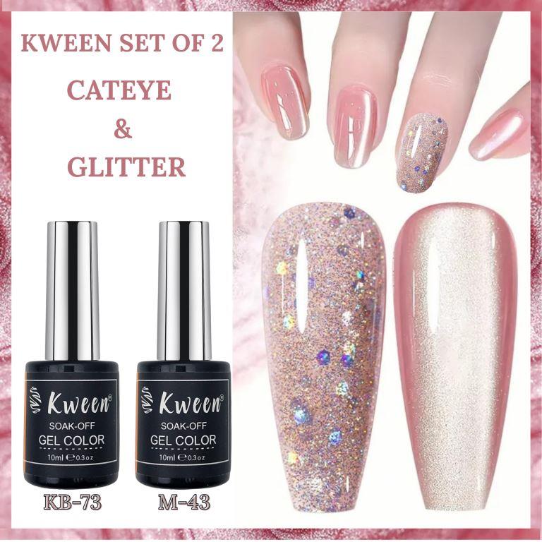 KWEEN 2Pcs/Set 10ml Nude Pink Cat Magnetic Gel Polish with Glitter Gel Polish
