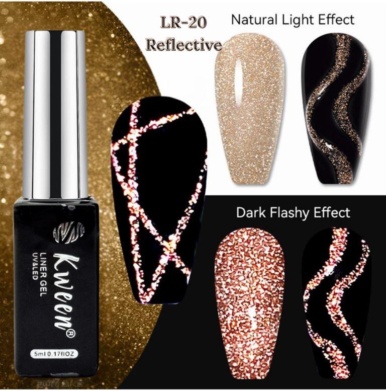 KWEEN Reflective Glitter Liner Gel Nail Polish Superflash Spark Painting Stripe Gel