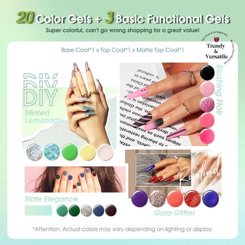 Rosalind 23pcs Professional Gel Nail Polish Set Semi Permanent Soak-off Gel Color Gift Pack For Quality Manicures.