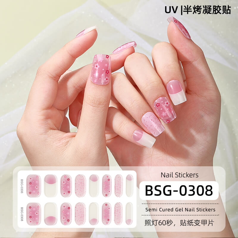 Sticker Semi Cured Gel Nail Polish Strips Gel Nail Full Wraps Strips Gel Nail Stickers UV/LED Lamp Required Nail Wrap semi cured gel nail strips