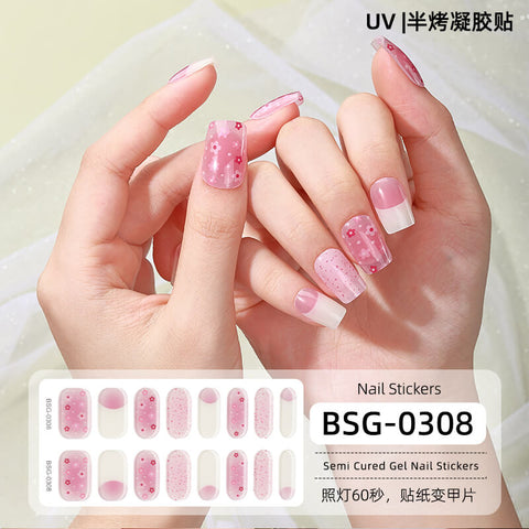 Sticker Semi Cured Gel Nail Polish Strips Gel Nail Full Wraps Strips Gel Nail Stickers UV/LED Lamp Required Nail Wrap semi cured gel nail strips