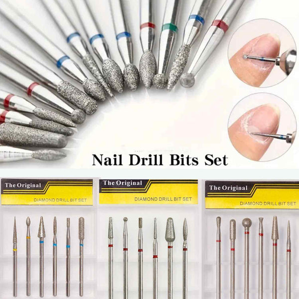 6-Piece Diamond Nail Drill Bit Set for Cuticle, Gel & Acrylic Nails