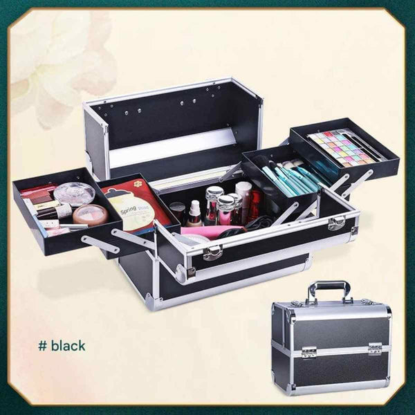 Portable Nail Art Vanity Aluminum Case with Lock and Storage Trays