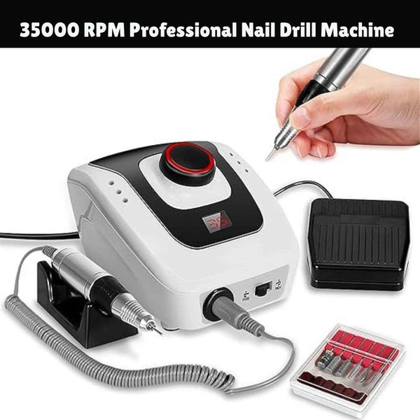 35000 RPM Professional Nail Drill Machine – Electric E-File with Foot Pedal & Bits Kit