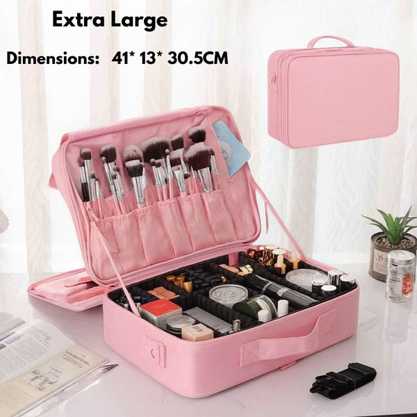 Extra Large 3-Layer Professional Nail art & Makeup Organizer Bag with Adjustable Dividers