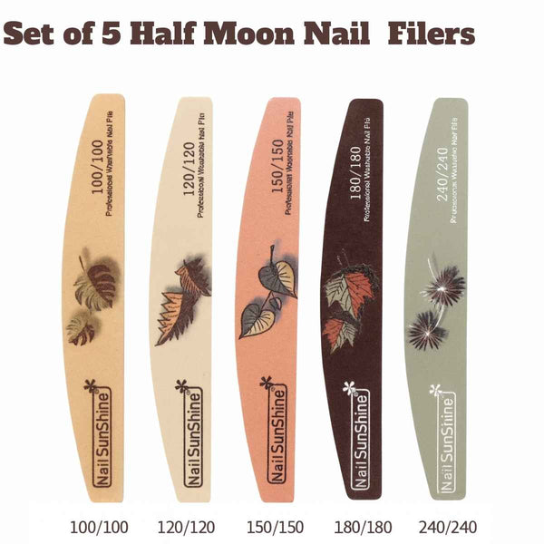 5Pcs Half Moon Nail Sanding Files Set Professional Double-Sided Grit