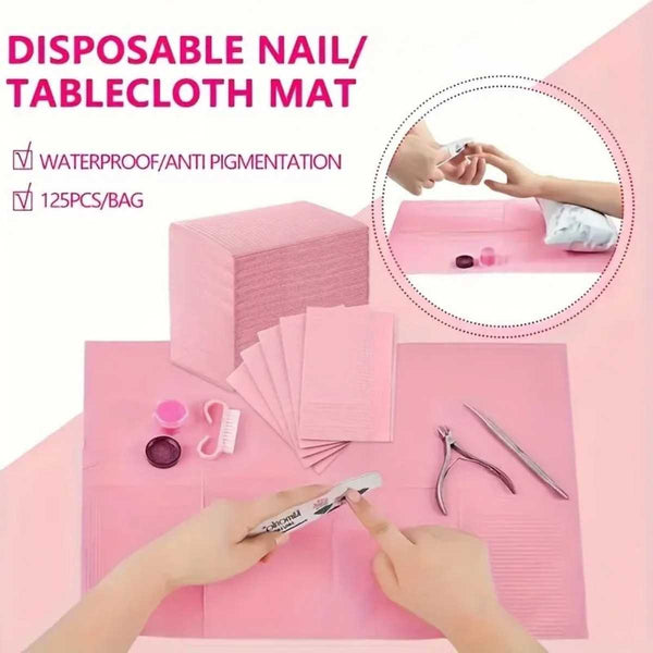 125PCS Disposable Nail Mats – Waterproof 3-Layer Table Towels