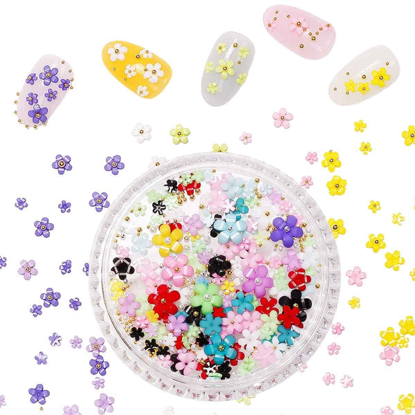 3D Colorful Flower Nail Art Charms Wheel – Mixed Daisy Blossom Decorations