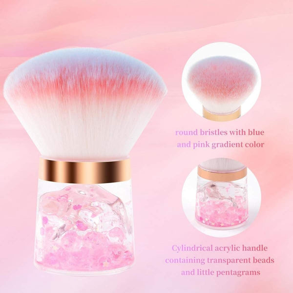 Crystal Pink Dust Brush – Soft Fluffy Bristles with Sparkling Acrylic Handle