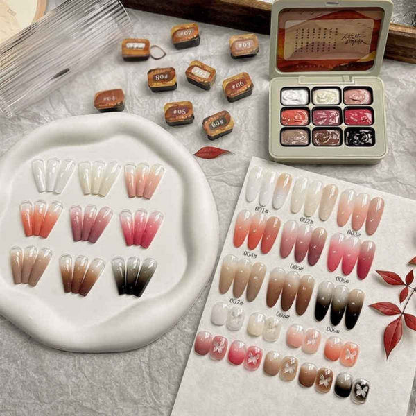 9 Colors Gradient Gel Nail Polish Palette – Nude & Ombre Painting Set