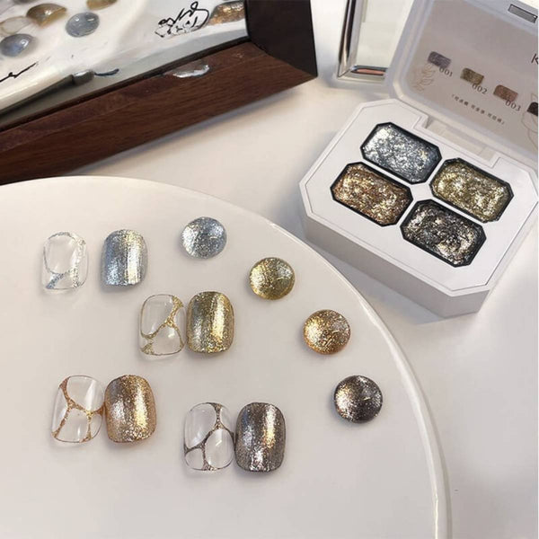 4 in 1 Platinum Patting Gel Nail  Palette – Gold & Silver Shimmer Set