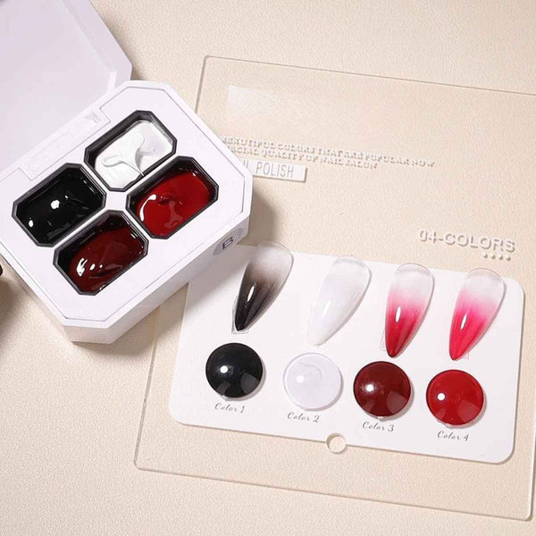 4 in 1 Ombre Nail Painting Gel Palette – Black, White & Red