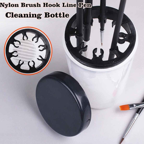 Nail Art Brush Cleaning Bottle with Holder Lid for Line Pens