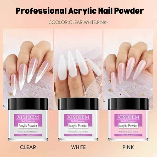 XISJOEM Professional Acrylic Nail Powder 28g – Pink,White & Clear