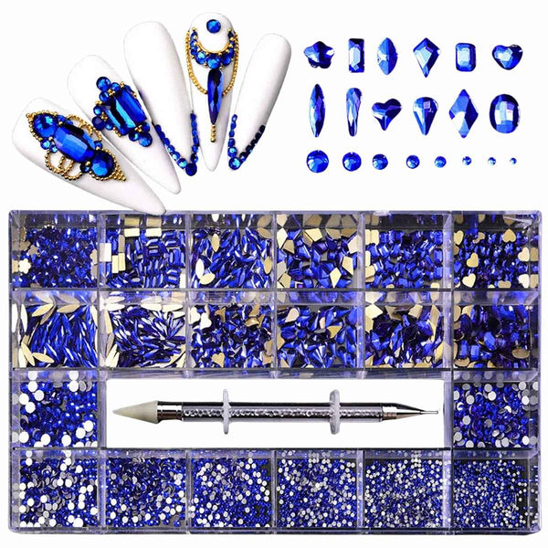 21-Grid Blue Crystal Nail Rhinestones Set with Picker Pen Tool