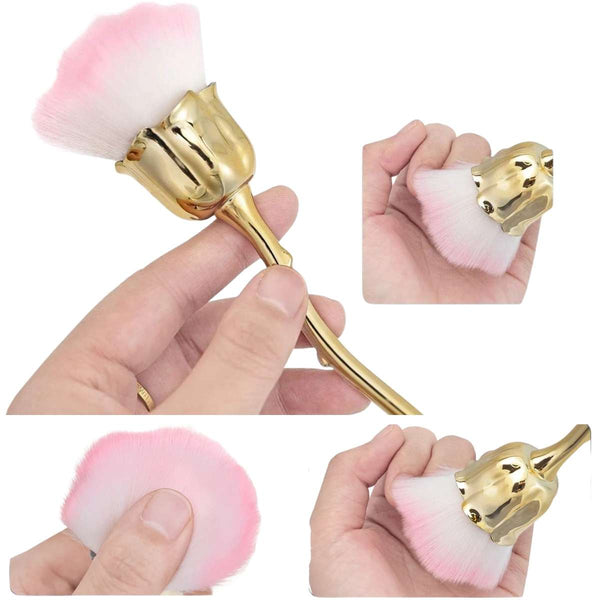 Rose Shaped Nail Dust Brush Long Handle -Soft Fluffy Bristles for Manicure