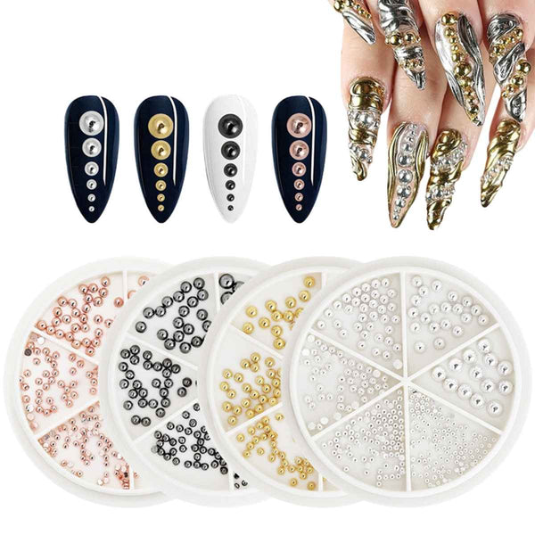3D Metallic Nail Art Beads Wheel Set – Black,Silver,Gold & Rose Gold