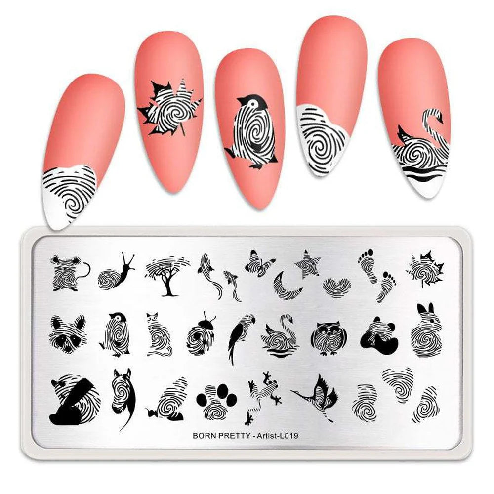 Born Pretty Artist L-019 Stamping Plates Geometry Line Animal Love Design Stamping Template Stencil Tools Nail Art Design Manicure Nail Templates