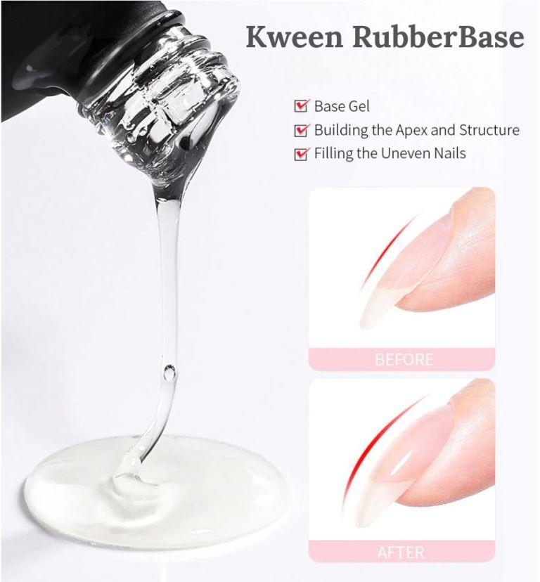 KWEEN  Rubber Gel Base for Nails,  Builder Strengthener Gel, Natural Nude Base Coat Nail Polish, Jelly Gel Nail Polish, UV Rubber Base Gel for Manicure, Nail Art, Salon