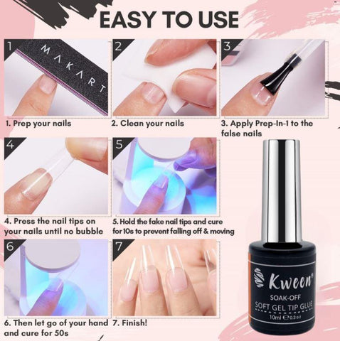 KWEEN UV Nail Glue for Flase Nail Tip Super Strong Hold Glue 10ml UV Adhesive Gel Polish for Nail Art And Decoration