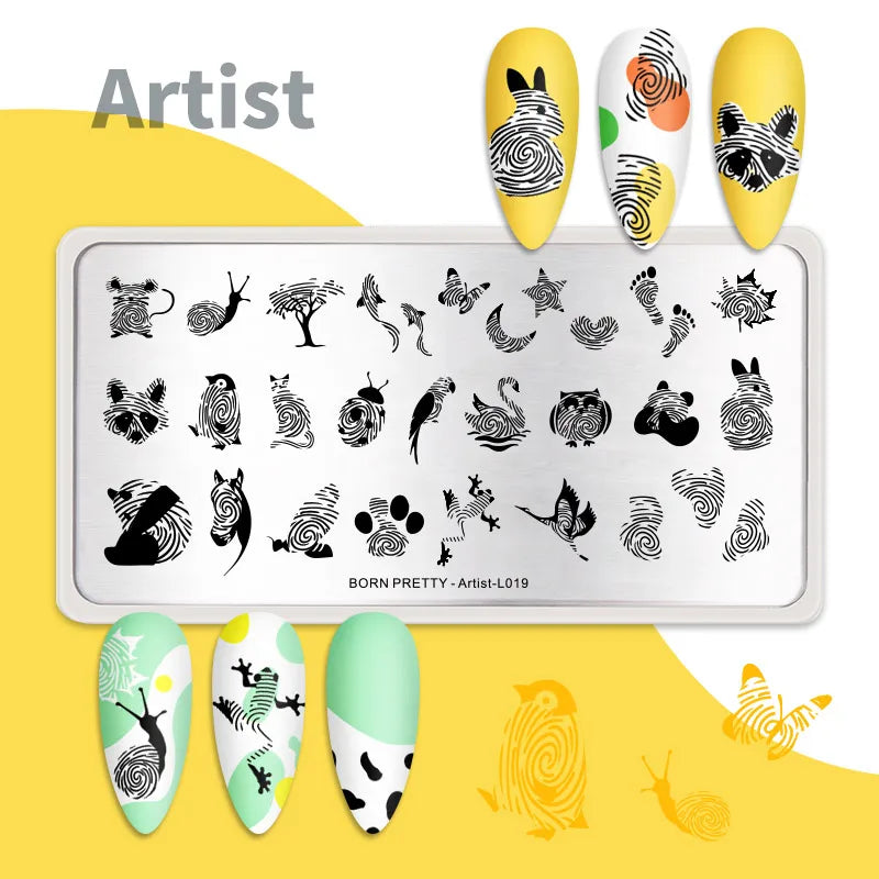 Born Pretty Artist L-019 Stamping Plates Geometry Line Animal Love Design Stamping Template Stencil Tools Nail Art Design Manicure Nail Templates