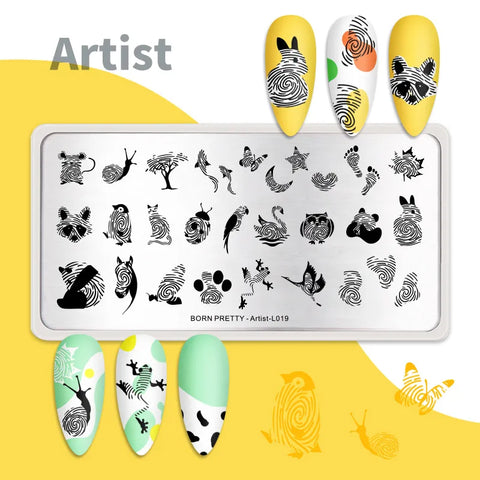 Born Pretty Artist L-019 Stamping Plates Geometry Line Animal Love Design Stamping Template Stencil Tools Nail Art Design Manicure Nail Templates