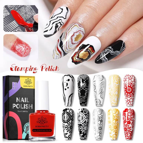 BORN PRETTY 1 Bottle 10ml Nail Stamping Polish Gold Silver Black White Color Nail Printing Polish