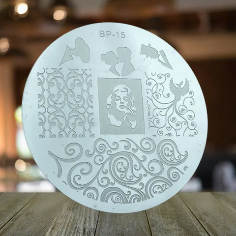 Premium Round Stainless Steel Nail Art Stamping Plate for Beautiful Nail Art Designs.