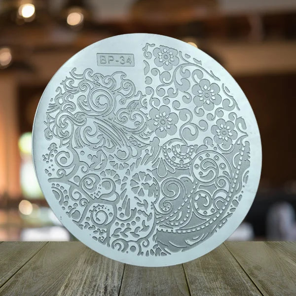 Premium Round Stainless Steel Nail Art Stamping Plate for Beautiful Nail Art Designs.