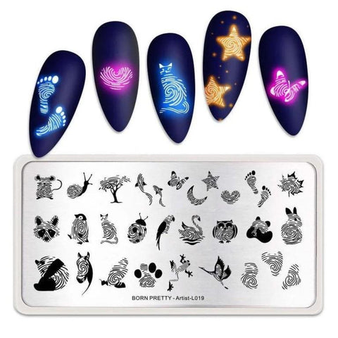 Born Pretty Artist L-019 Stamping Plates Geometry Line Animal Love Design Stamping Template Stencil Tools Nail Art Design Manicure Nail Templates