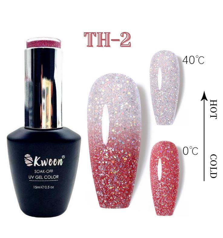 KWEEN Color Changing Thermal Gel Polish, Pink Shiny Glitter UV LED Gel Varnish, Soak Off UV LED Polish For Manicure