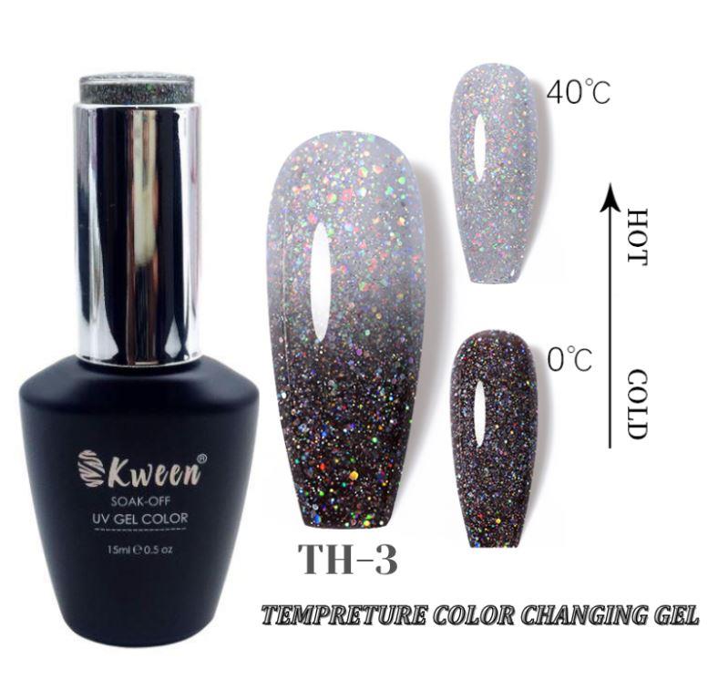 KWEEN 10ml Thermal Nail Polish Black Shiny Glitter Varnish UV Soak Off Temperature Color Changing Gel Polish For Manicure