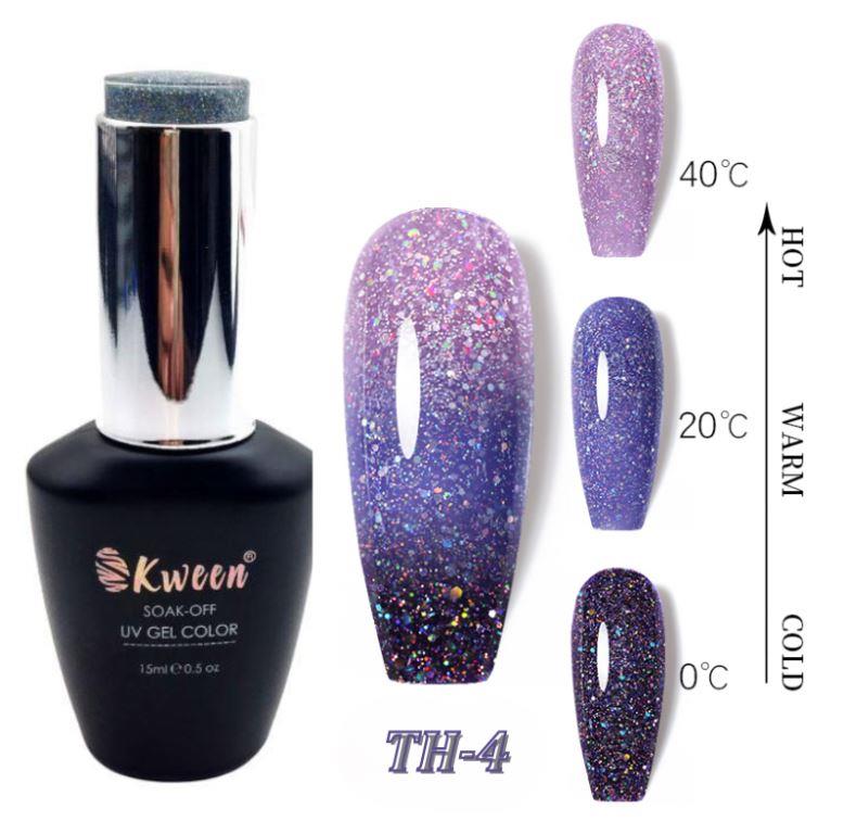 KWEEN Thermal Gel Nail Polish 10ml Shiny Glitter Purple 3 Layers Temperature Color Changing Gel Semi-Permanent Varnish Gel Polish For Manicure