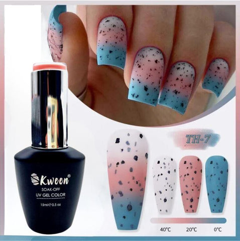 KWEEN Eggshell Thermal Gel Nail Polish 3 Layers Color changing Varnish Semi Permanent Glitter Sequins Soak Off Gel Polish for Nail art and Manicure