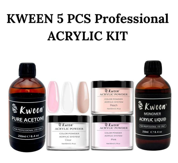 KWEEN 5 Pcs Professional Acrylic Kit Of Powder and Monomer EMA