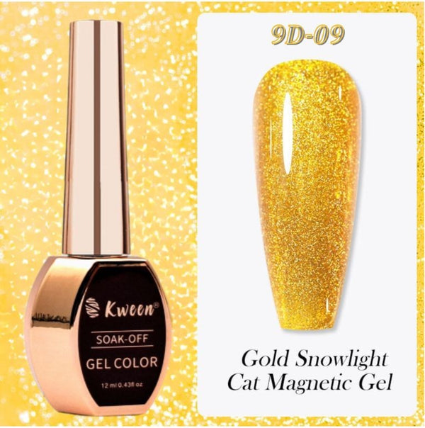 KWEEN Shiny Gold Cat Eye Gel Nail Art Polish Gel Gold Snowlight Semi-transparent Soak Off Gel Polish Led UV Gel For Manicure