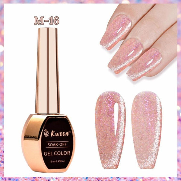 KWEEN Pinkish Peach Cateye Gel Polish High Gloss glitter Soak Off UV Cat Eye Series Gel