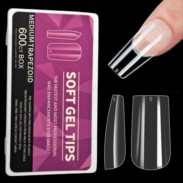 600pcs Medium Square Soft Gel Nail Tips clear un traceable Gel x Nails