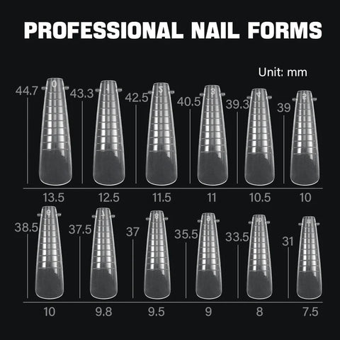 Dual Nail Forms,Long Ballet Extension Polygel Nail Forms Full Cover Nail Molds 12 Sizes for Solid Nail Gel Glue Nail Art Design (Extra Long Ballet)