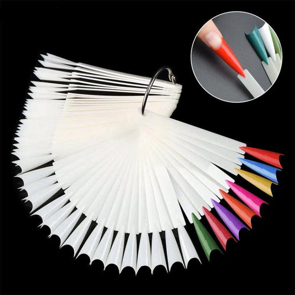 50pcs FRENCH-shaped Transparent Nail Colour Display Tips with Ring Nail Swatch Sticks Nail Polish Art Practice Tips Display Tools