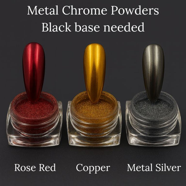 Metallic Chrome Nail Powder Set Rubbing Glitter Pigment Black Base Needed