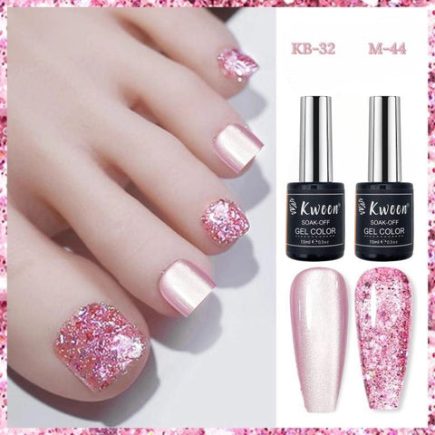 KWEEN 2Pcs/Set 10ml Pink Cat Magnetic Gel Polish with Pink Glitter Gel Polish