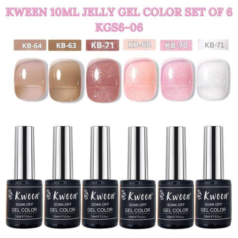 KWEEN Jelly Shimmer and Brown Soak Off UV Gel Polish Set of 6