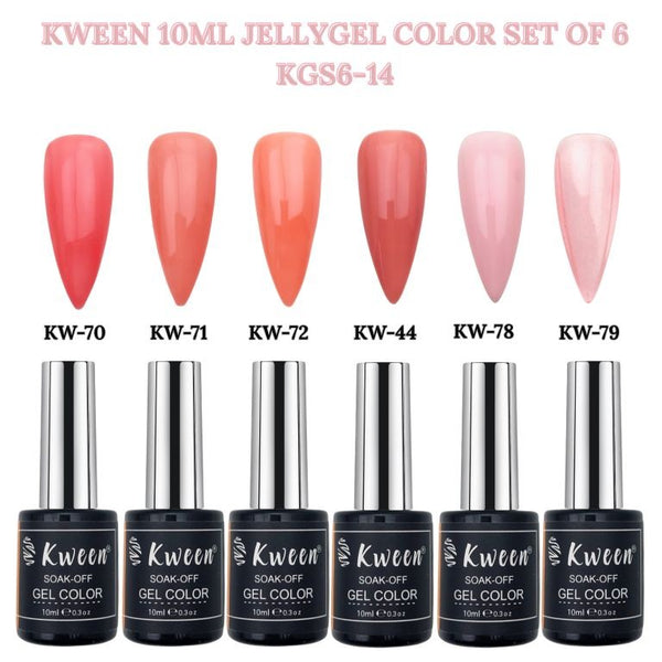 KWEEN Jelly Nude Pink Peach Soak Off UV Gel Nail Polish Set of 6