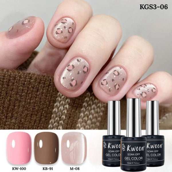 KWEEN 3pcs 10ml Cateye with brown Pink Soak off UV Nail Gel Polish Set
