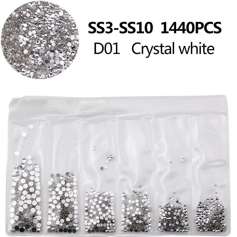 Nail Rhinestones for Nails Art Craft, Flat back Glass Crystals Silver Charms Round Nails Diamonds, 6 Sizes Jewels for Crafts Nail Decorations Shoes Bags (SILVER)