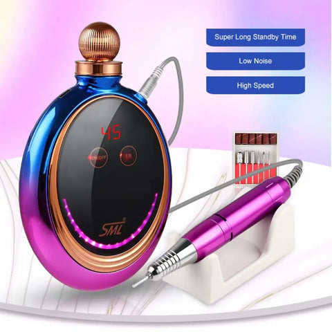 Professional Nail Drill Machine - 2-In-1 Cordless Electric Nail File - Rechargeable, Portable, 45000 RPM, HD Display - Perfect For Salon & Home Use (Unicorn Pink Blue)